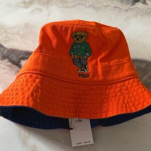 Polo by Ralph Lauren Orange Kids Bucket Hat with Bear